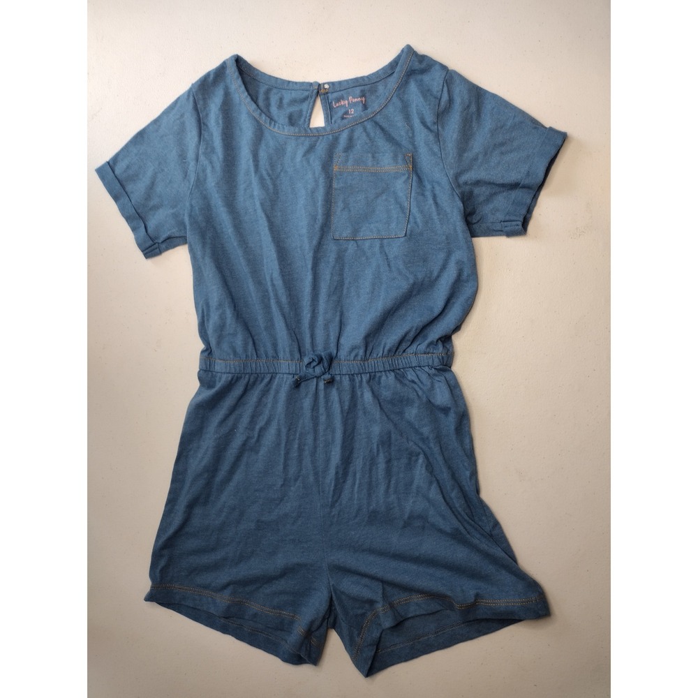 Lucky Penny Girls Blue Jersey Knit Romper Short Sleeve Size 12‎